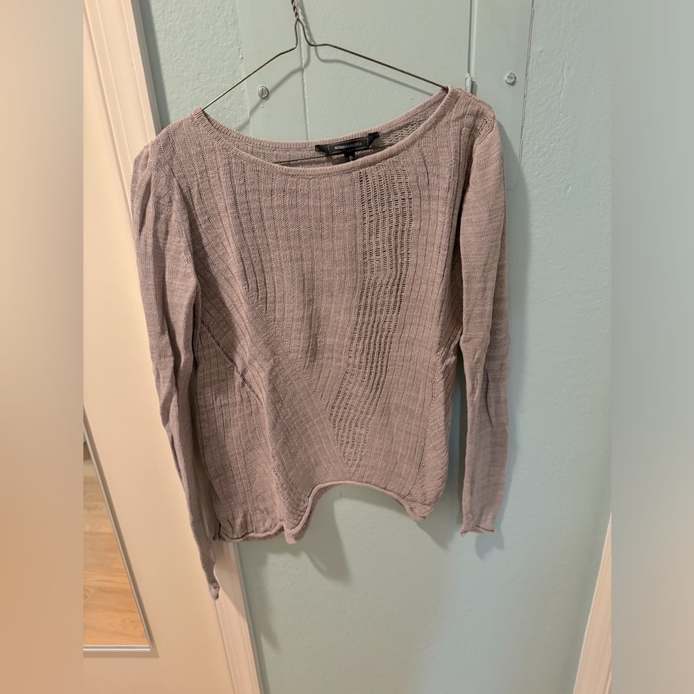 BCBGMaxAzria Linen and Cotton Blend Asymmetrical Open Weave Sweater